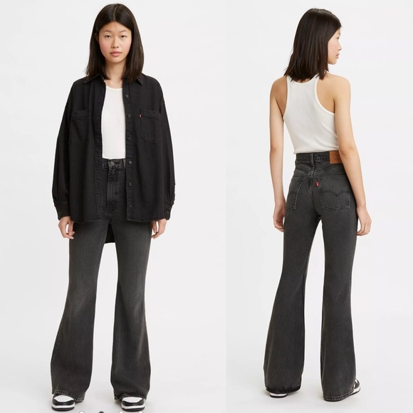 Levis Womens Such A Doozie Black 70s High Rise Premium Flare Jeans Size 26 X 32 - Picture 1 of 10